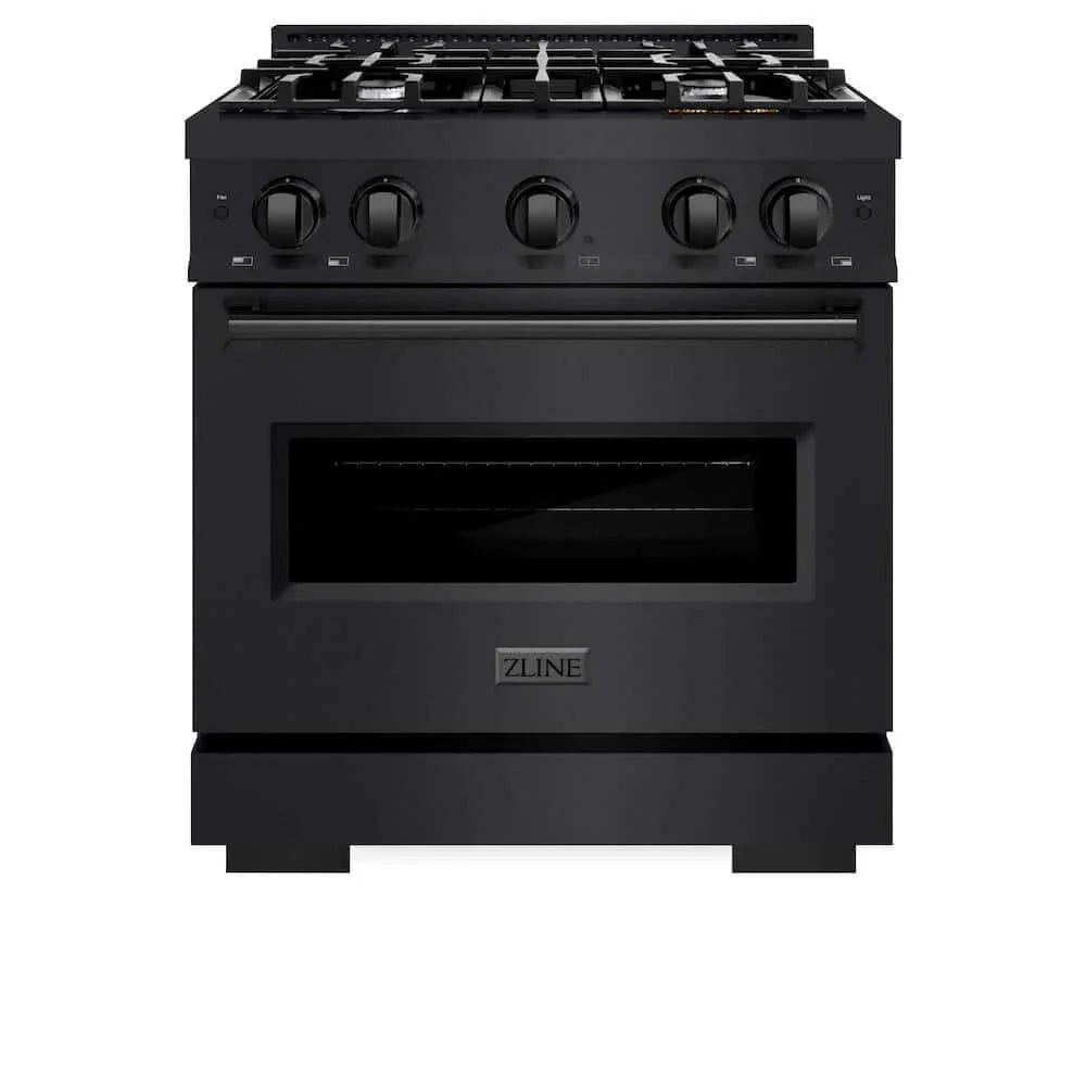 ZLINE 30" Dual Fuel Range, Gas Cooktop, Electric Convection Oven Black Stainless Steel, CDRB-30