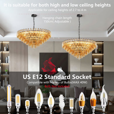 Modern Round 14-Light Black Chandelier with Smoke Glass Tubes