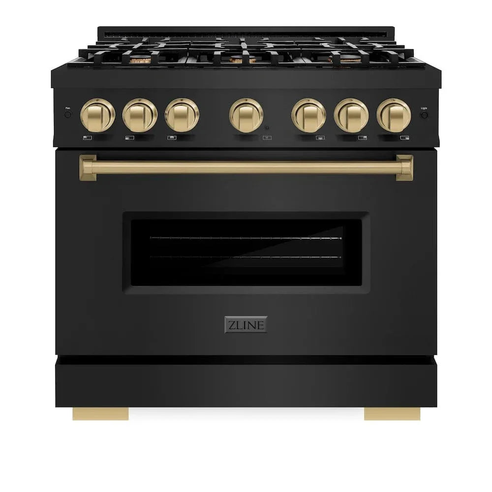 ZLINE 36" Dual Fuel Range, Gas Cooktop, Electric Convection Oven Black Stainless Steel, Champagne Bronze CDRBZ-36-CB