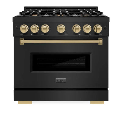 ZLINE 36" Dual Fuel Range, Gas Cooktop, Electric Convection Oven Black Stainless Steel, Champagne Bronze CDRBZ-36-CB