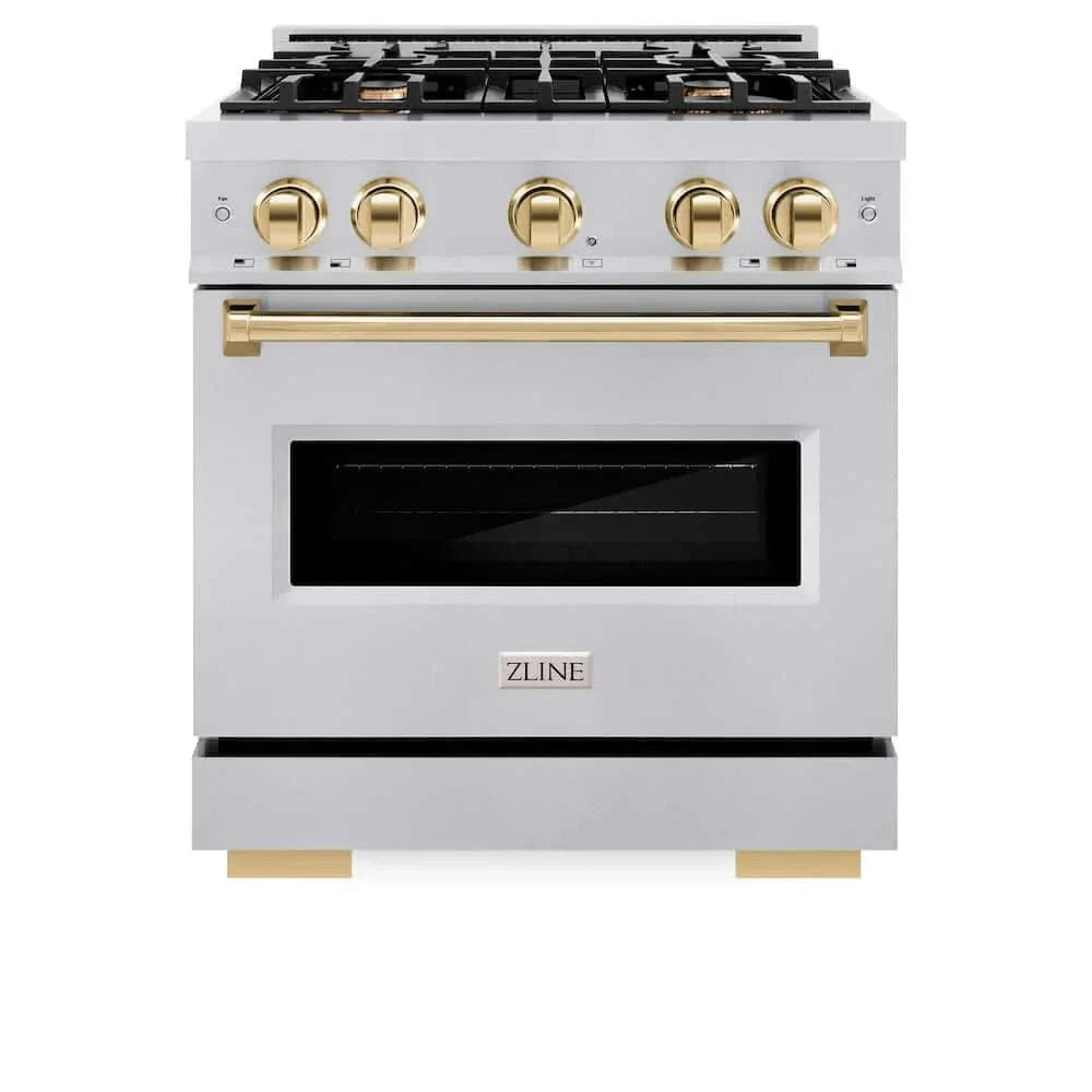 ZLINE 30" Dual Fuel Range, Gas Cooktop, Electric Convection Oven Stainless Steel, Gold CDRZ-30-G