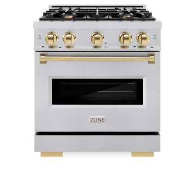 ZLINE 30" Dual Fuel Range, Gas Cooktop, Electric Convection Oven Stainless Steel, Gold CDRZ-30-G