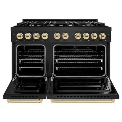 ZLINE 48" Dual Fuel Range, Gas Cooktop, Electric Convection Oven Black Stainless Steel, Gold CDRBZ-48-G