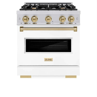 ZLINE 30" Dual Fuel Range, Gas Cooktop, Electric Convection Oven Stainless Steel, White Matte Champagne Bronze CDRZ-WM-30-CB