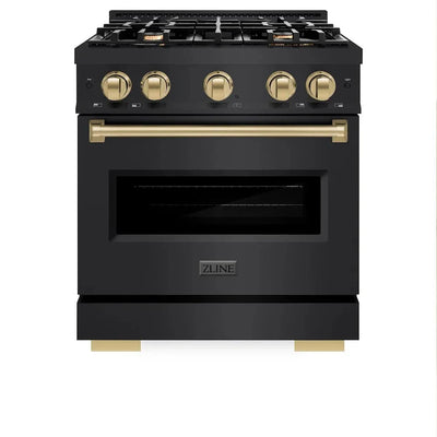 ZLINE 30" Dual Fuel Range, Gas Cooktop, Electric Convection Oven Black Stainless Steel, Champagne Bronze CDRBZ-30-CB