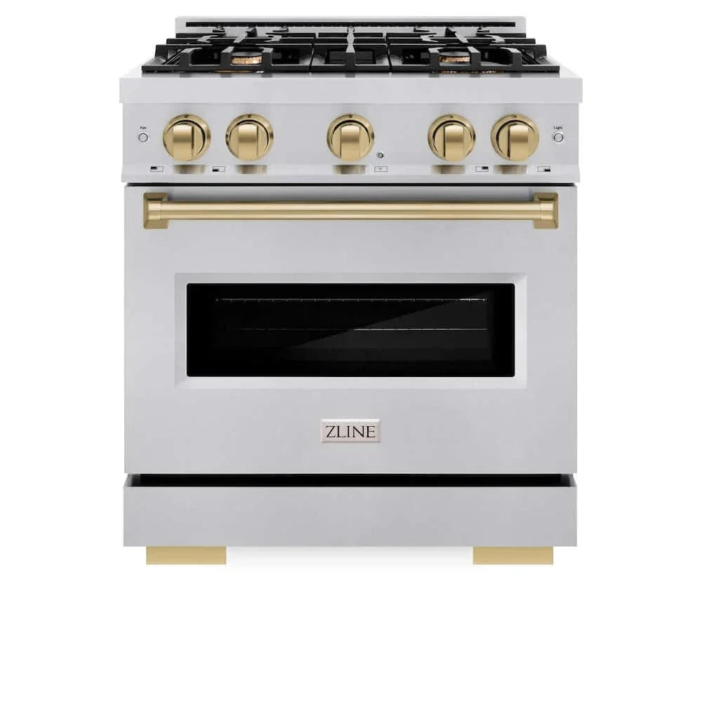 ZLINE 30" Dual Fuel Range, Gas Cooktop, Electric Convection Oven Stainless Steel, Champagne Bronze CDRZ-30-CB