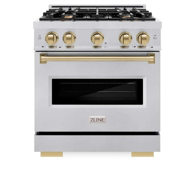 ZLINE 30" Dual Fuel Range, Gas Cooktop, Electric Convection Oven Stainless Steel, Champagne Bronze CDRZ-30-CB