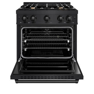 ZLINE 30" Dual Fuel Range, Gas Cooktop, Electric Convection Oven Black Stainless Steel Brass Burners, CDRB-BR-30