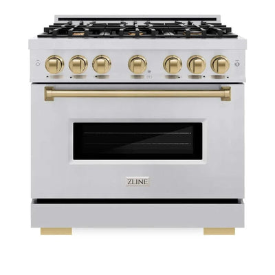 ZLINE 36" Dual Fuel Range, Gas Cooktop, Electric Convection Oven Stainless Steel, Champagne Bronze CDRZ-36-CB