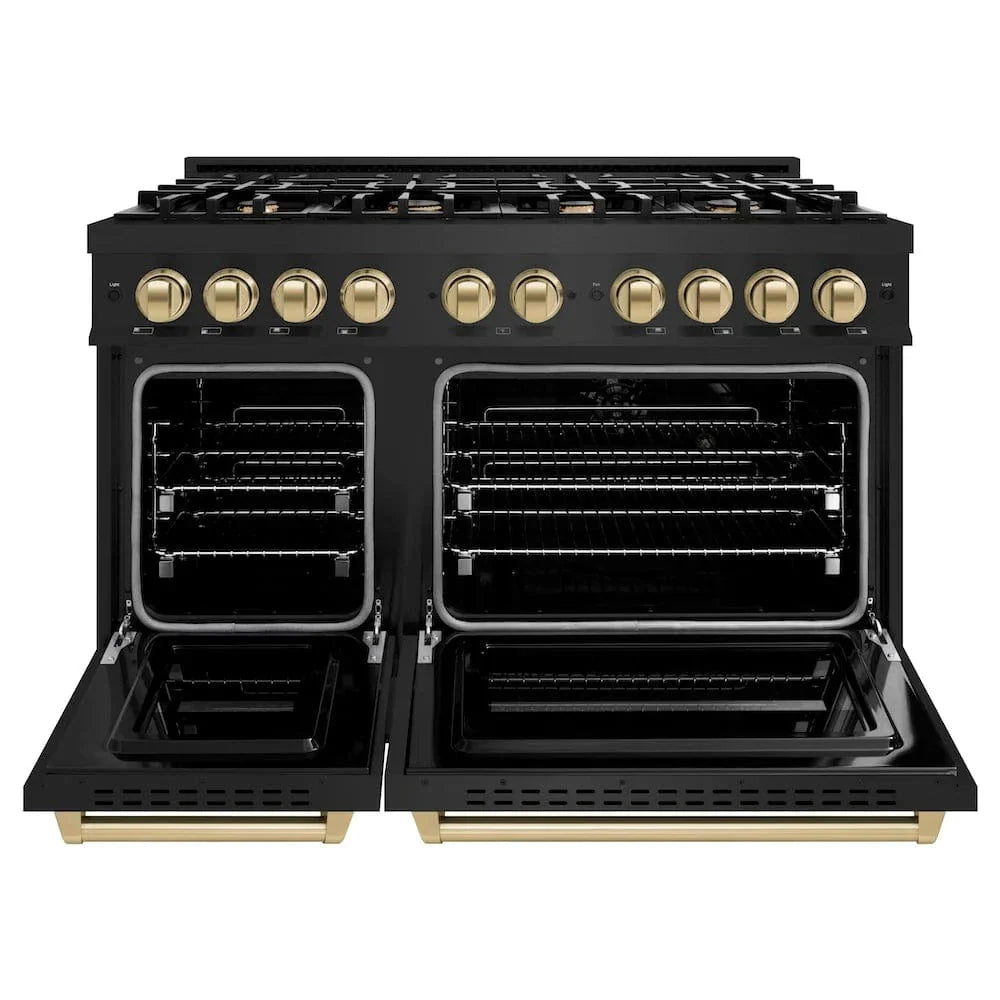 ZLINE 48" Dual Fuel Range, Gas Cooktop, Electric Convection Oven Black Stainless Steel, Champagne Bronze CDRBZ-48-CB