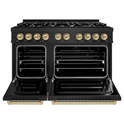 ZLINE 48" Dual Fuel Range, Gas Cooktop, Electric Convection Oven Black Stainless Steel, Champagne Bronze CDRBZ-48-CB