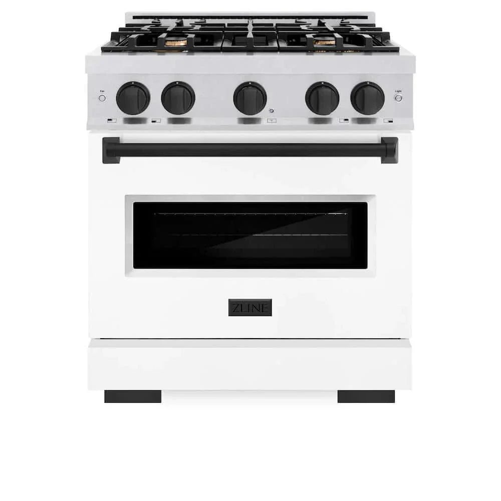 ZLINE 30" Dual Fuel Range, Gas Cooktop, Electric Convection Oven DuraSnow® Stainless Steel, Matte Black CDRSZ-30-MB