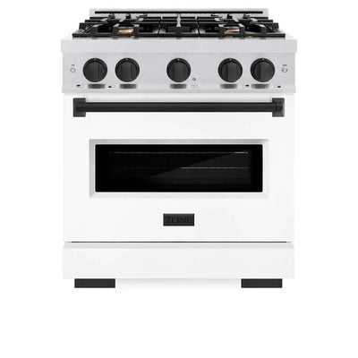 ZLINE 30" Dual Fuel Range, Gas Cooktop, Electric Convection Oven DuraSnow® Stainless Steel, Matte Black CDRSZ-30-MB