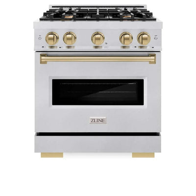 ZLINE 30" Dual Fuel Range, Gas Cooktop, Electric Convection Oven DuraSnow® Stainless Steel, Champagne Bronze CDRSZ-30-CB