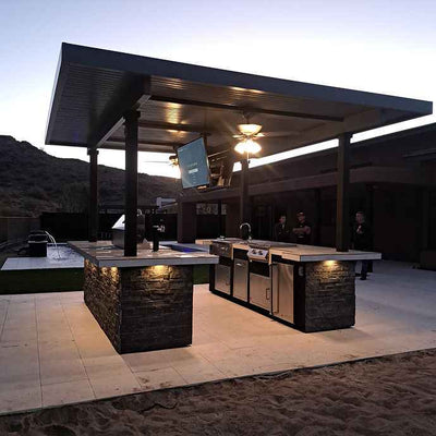 KoKoMo Big Island Sports Bar Outdoor Kitchen Grill – Dual 55” TVs + Built-In BBQ