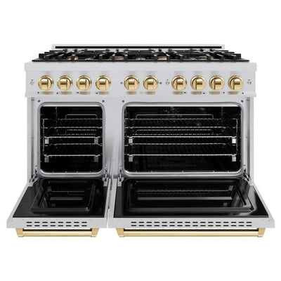 ZLINE 48" Dual Fuel Range, Gas Cooktop, Electric Convection Oven Stainless Steel, Gold CDRZ-48-G