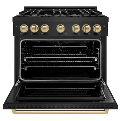 ZLINE 36" Dual Fuel Range, Gas Cooktop, Electric Convection Oven Black Stainless Steel, Champagne Bronze CDRBZ-36-CB