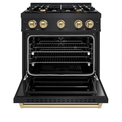 ZLINE 30" Dual Fuel Range, Gas Cooktop, Electric Convection Oven Black Stainless Steel, Champagne Bronze CDRBZ-30-CB