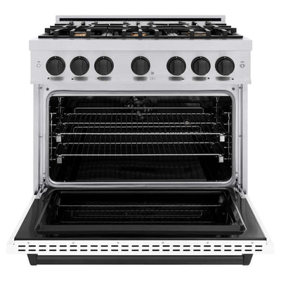 ZLINE 36" Dual Fuel Range, Gas Cooktop, Electric Convection Oven Stainless Steel, Matte White Door Matte Black CDRZ-WM-36-MB