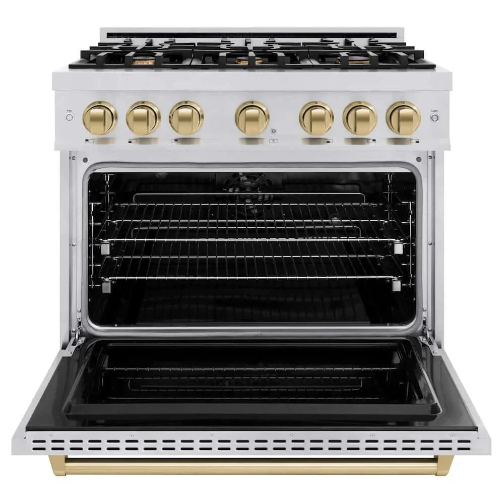 ZLINE 36" Dual Fuel Range, Gas Cooktop, Electric Convection Oven Stainless Steel, Champagne Bronze CDRZ-36-CB