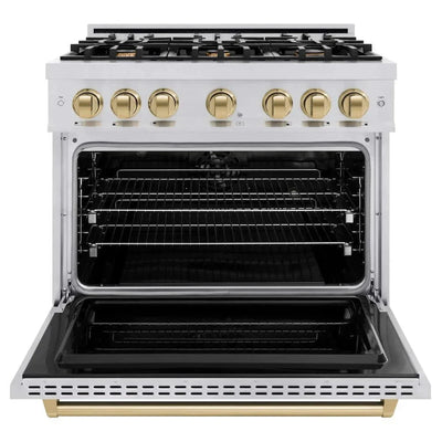 ZLINE 36" Dual Fuel Range, Gas Cooktop, Electric Convection Oven Stainless Steel, Champagne Bronze CDRZ-36-CB