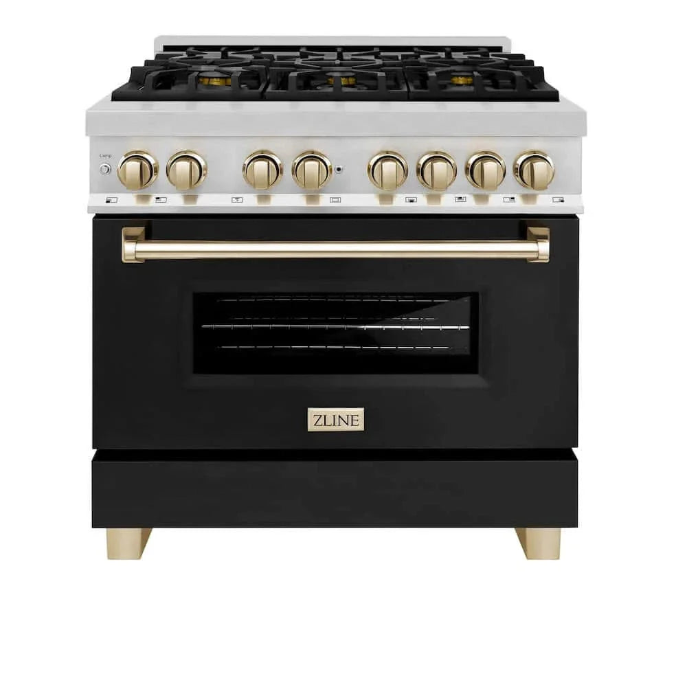 ZLINE 36" Autograph Dual Fuel Range, Black, Gold, RAZ-BLM-36-G