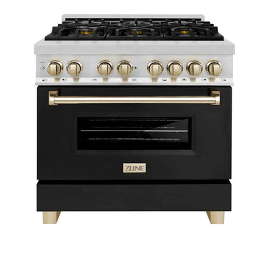 ZLINE 36" Autograph Dual Fuel Range, Black, Gold, RAZ-BLM-36-G