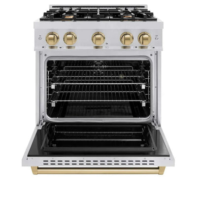 ZLINE 30" Dual Fuel Range, Gas Cooktop, Electric Convection Oven Stainless Steel, Champagne Bronze CDRZ-30-CB