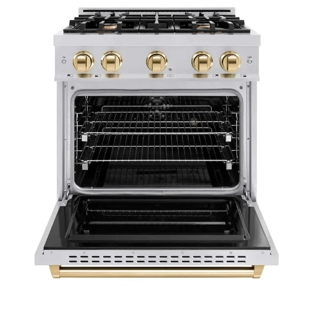 ZLINE 30" Dual Fuel Range, Gas Cooktop, Electric Convection Oven Stainless Steel, Gold CDRZ-30-G