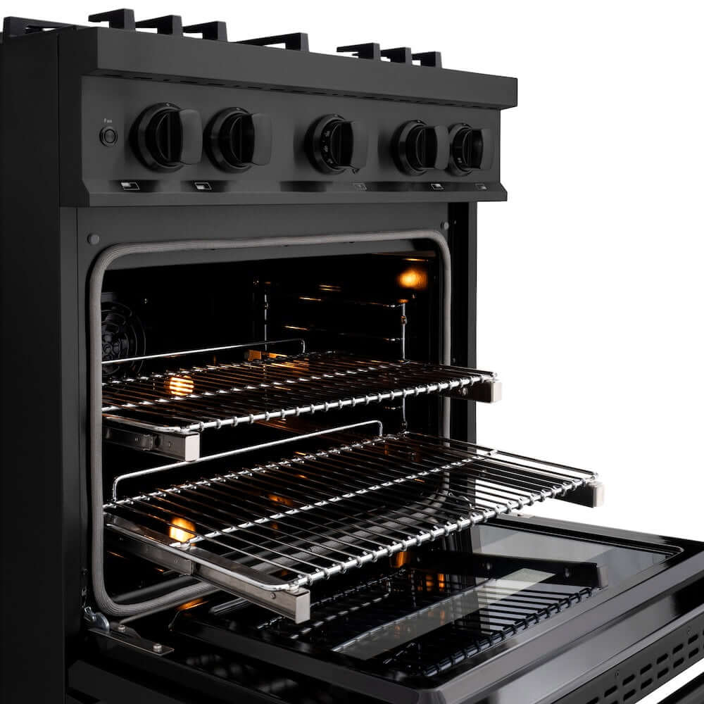 ZLINE 30" Dual Fuel Range, Gas Cooktop, Electric Convection Oven Black Stainless Steel, CDRB-30