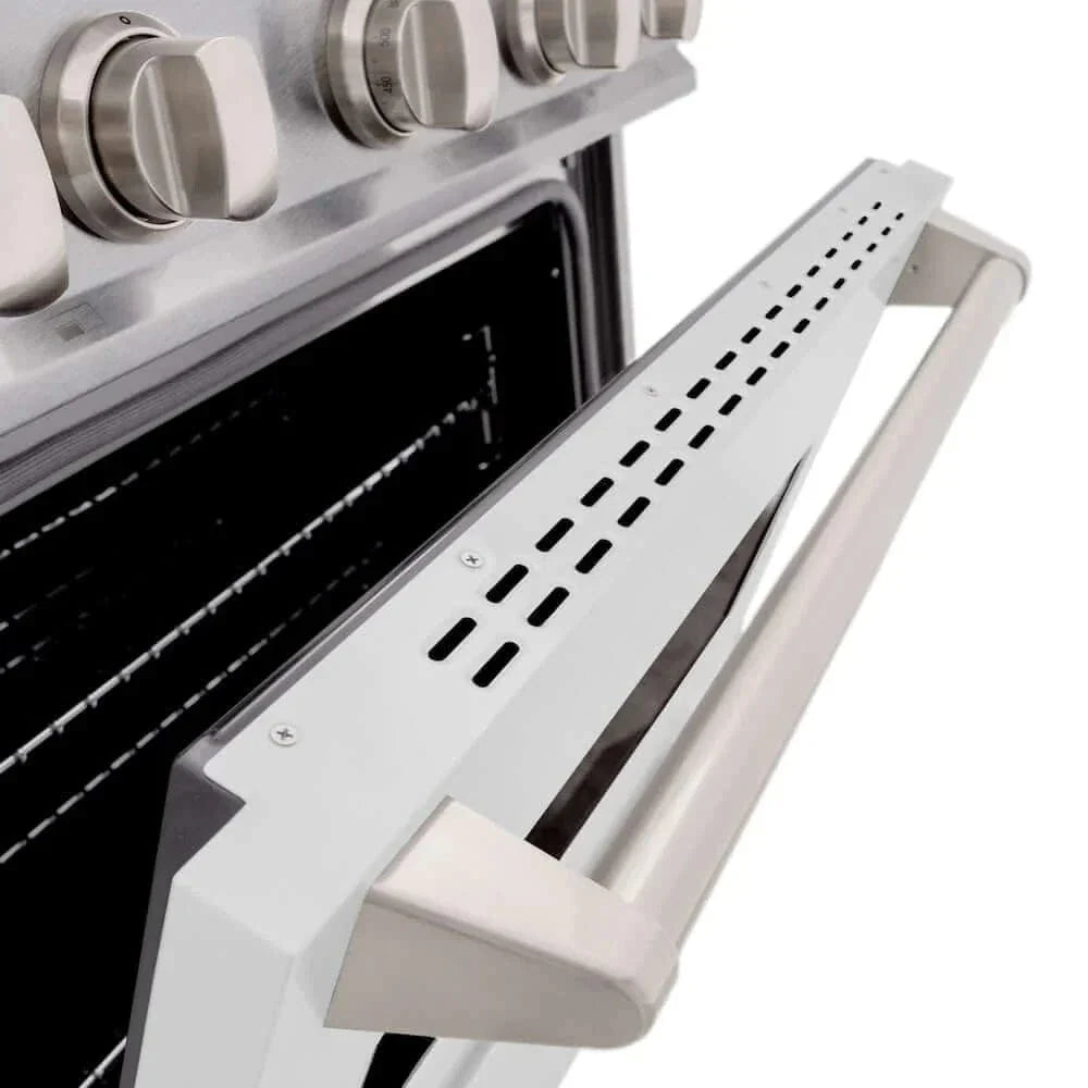ZLINE 30" Dual Fuel Range, Gas Cooktop, Electric Convection Oven DuraSnow® Stainless Steel, White Matte Door CDRS-WM-30