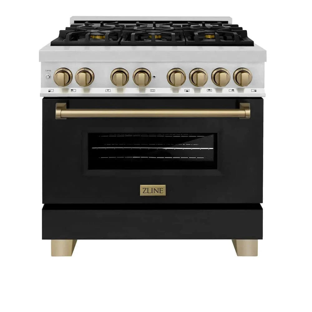 ZLINE 36" Autograph Dual Fuel Range, Black, Bronze, RAZ-BLM-36-CB