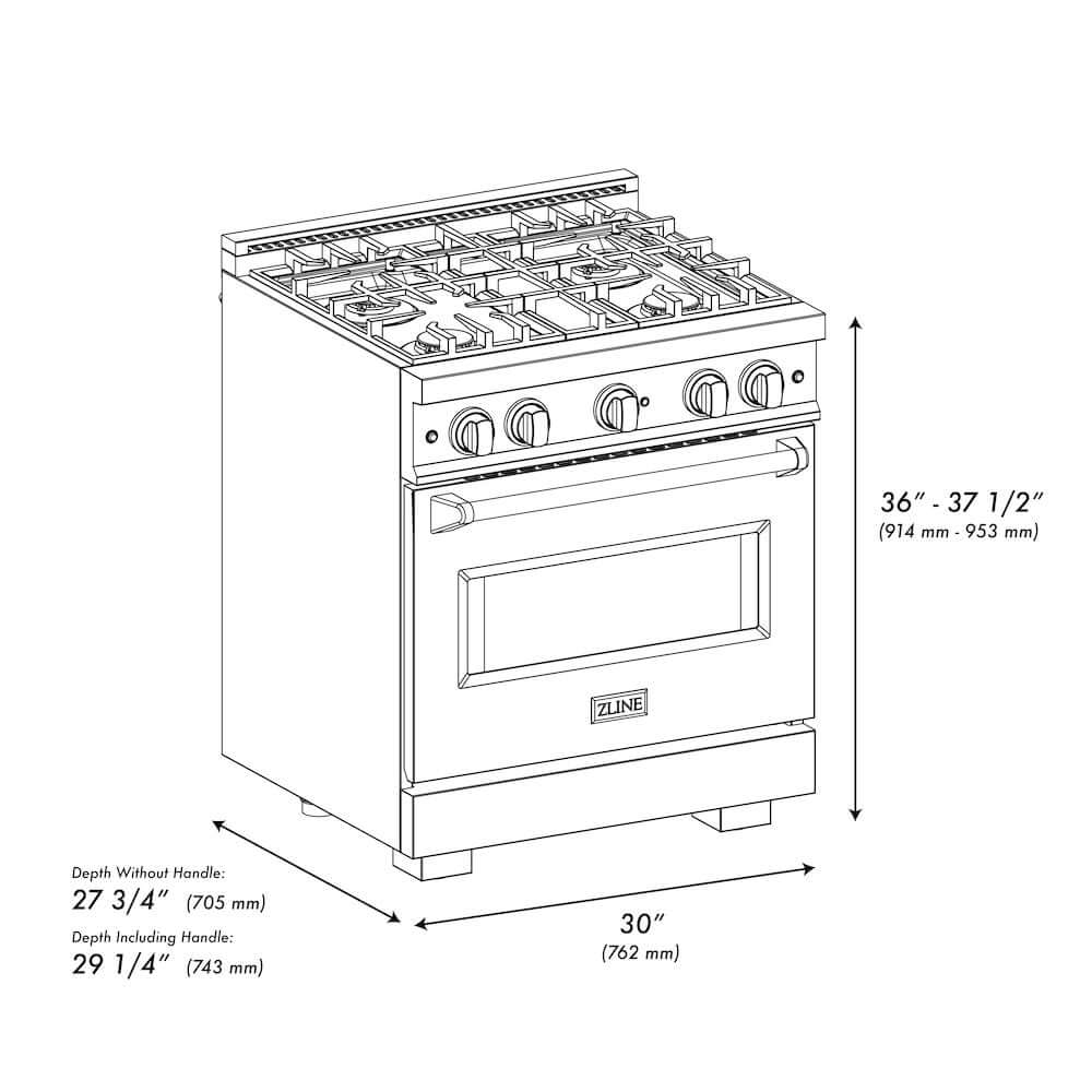 ZLINE 30" Dual Fuel Range, Gas Cooktop, Electric Convection Oven Stainless Steel, White Matte Polished Gold CDRZ-WM-30-G
