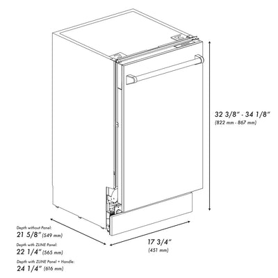 ZLINE Autograph 18" Dishwasher White Door, Black Handle DWVZ-WM-18-MB