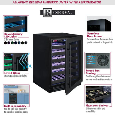 Allavino Reserva Series 50 Bottle Built-in Undercounter Luxury Wine Refrigerator with Black Stainless Steel Door