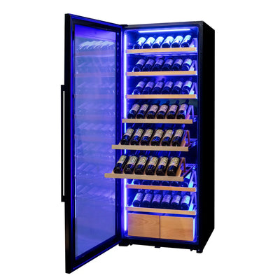 Allavino 248 Bottle Single Zone Freestanding Wine Refrigerator with Display Shelving and Black Glass Door