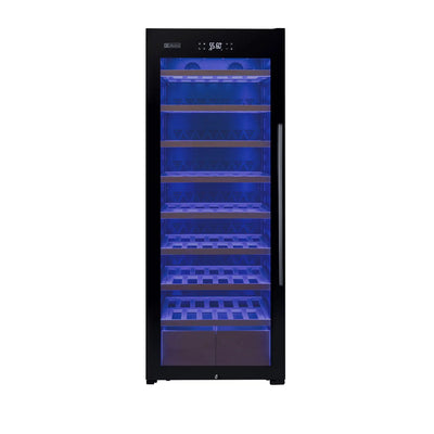 Allavino 248 Bottle Single Zone Freestanding Wine Refrigerator with Display Shelving and Black Glass Door