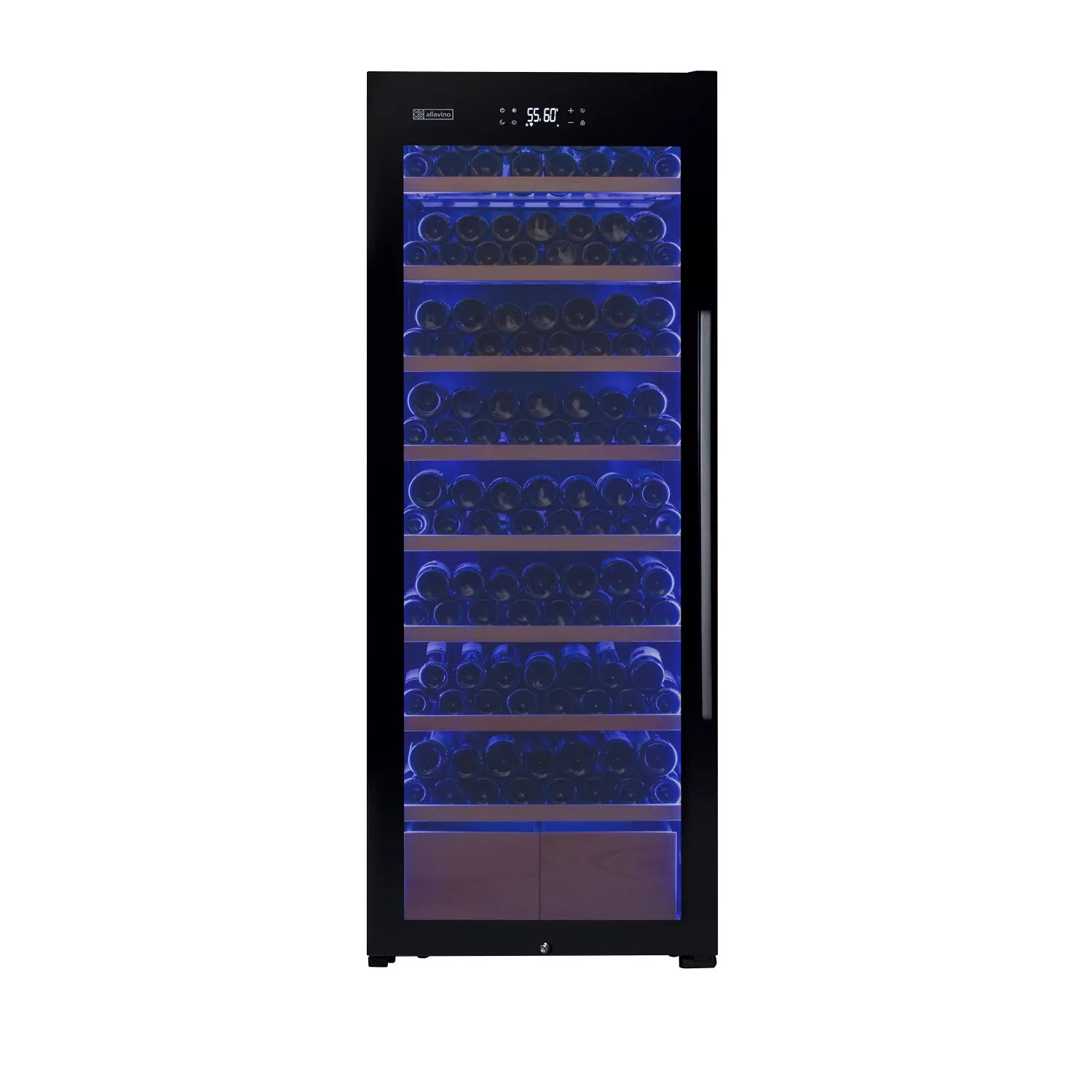 Allavino 248 Bottle Single Zone Freestanding Wine Refrigerator with Display Shelving and Black Glass Door