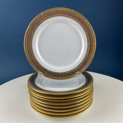 Vintage Sheng Xing Porcelain Dinnerware Set: White, Gold & Platinum Greek Motif
