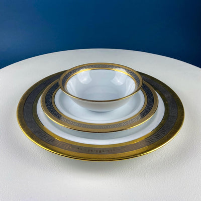 Vintage Sheng Xing Porcelain Dinnerware Set: White, Gold & Platinum Greek Motif