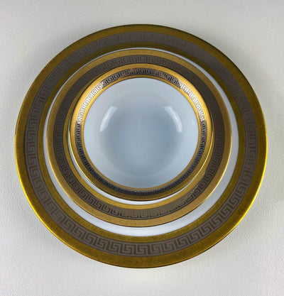 Vintage Sheng Xing Porcelain Dinnerware Set: White, Gold & Platinum Greek Motif