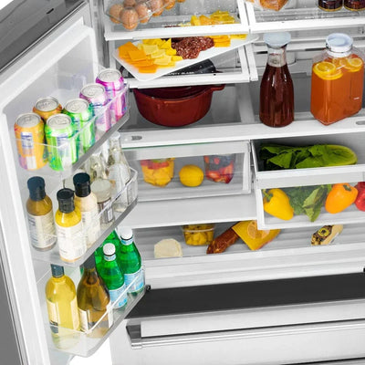 ZLINE Autograph Edition 36" 4-Door French Door Refrigerator, Ice Maker, Stainless Steel, Polished Gold Square Handles RFMZ-36-FG