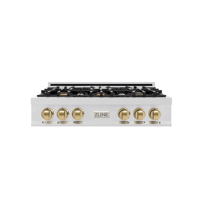 ZLINE 36" Autograph Rangetop Stainless, Bronze Accents, RTZ-36-CB