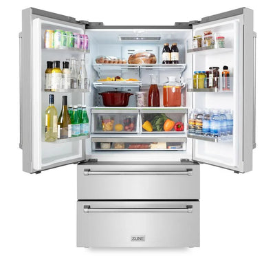 ZLINE Kitchen Package Refrigerator, Rangetop, Wall Oven, Microwave 4KPR-RT36-MWAWS