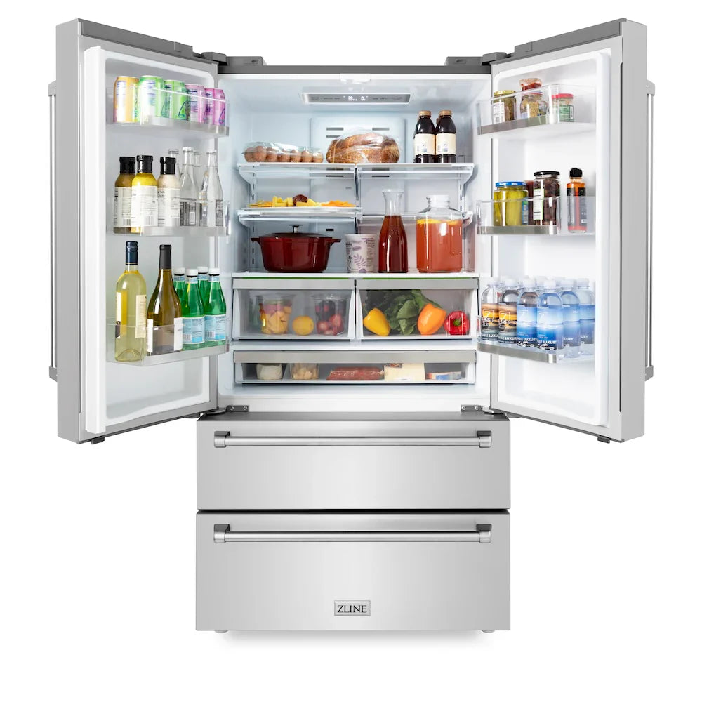 ZLINE Kitchen Package Refrigerator, Rangetop, Rangehood, Wall Oven, 4KPR-RTRH36-AWS