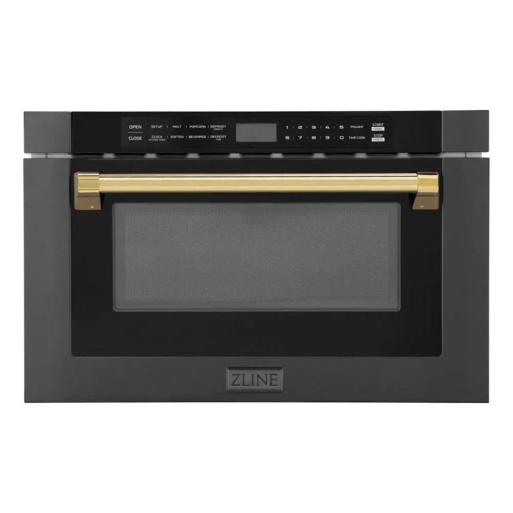 ZLINE 24" Microwave Drawer, Black Stainless, Gold MWDZ-1-BS-H-G