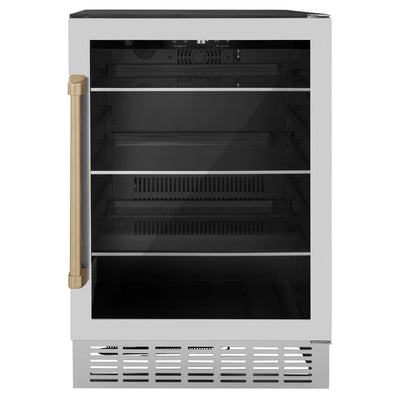 ZLINE 24" Autograph 154 Can Beverage Cooler Fridge with Adjustable Shelves in Stainless Steel with Champagne Bronze Accents RBVZ-US-24-CB