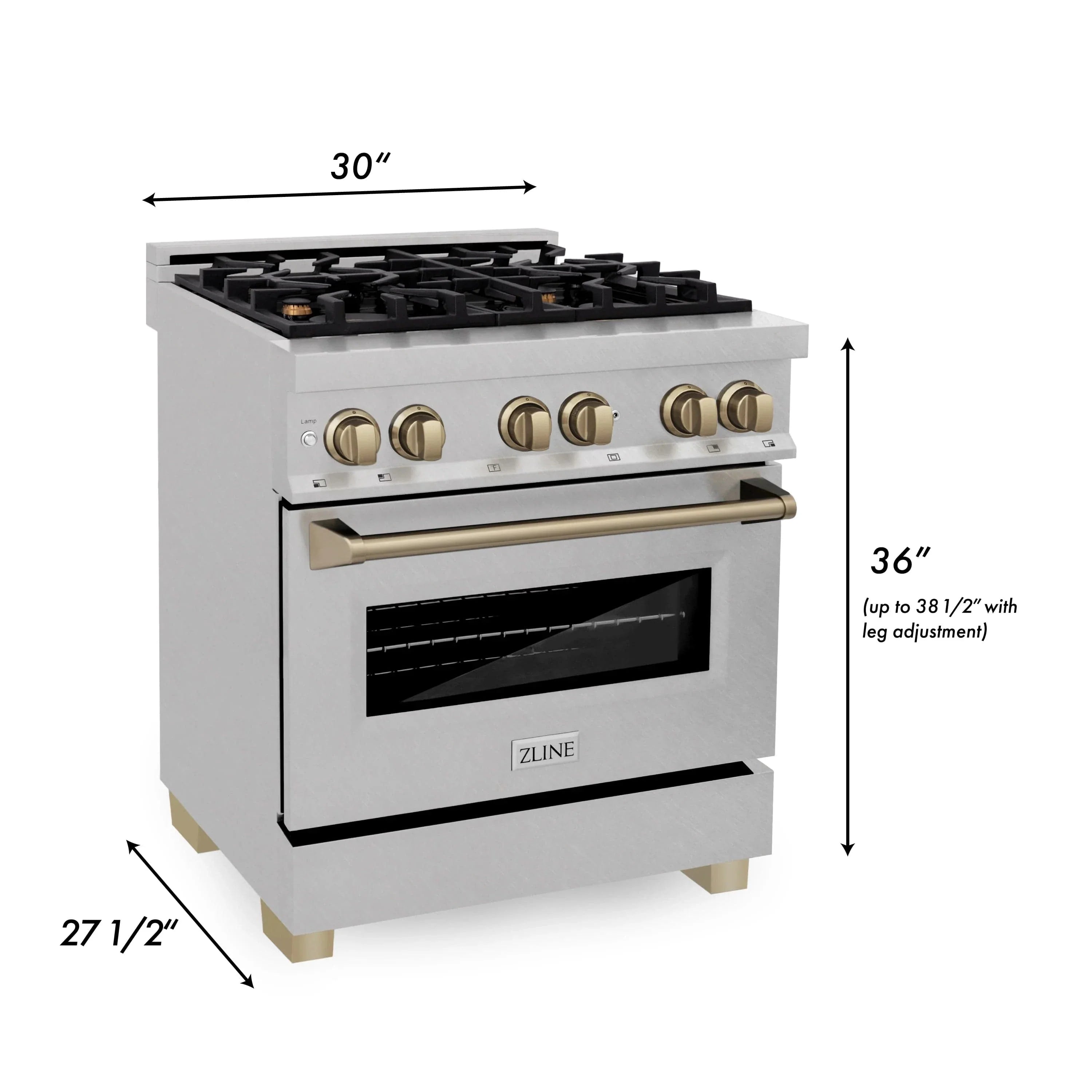 ZLINE Autograph 30" 4.0 cu. ft. Dual Fuel Range , Gas Stove Electric Oven Stainless Steel Champagne Bronze Accents RASZ-SN-30-CB