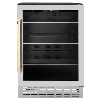 ZLINE 24" Autograph 154 Can Beverage Cooler Fridge with Adjustable Shelves in Stainless Steel with Champagne Bronze Accents RBVZ-US-24-CB