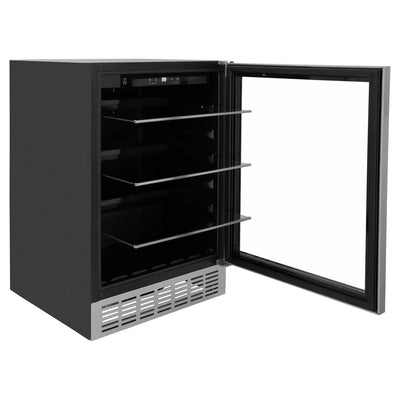 ZLINE 24" Autograph 154 Can Beverage Cooler Fridge with Adjustable Shelves in Stainless Steel with Champagne Bronze Accents RBVZ-US-24-CB